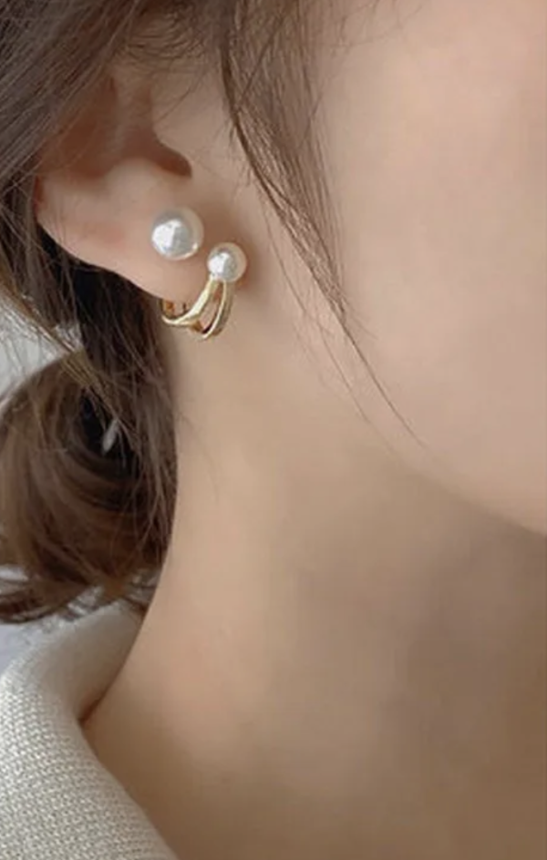Opulent Duo Pearl Earrings ✨💛 - Image 2