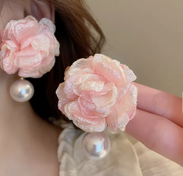 Grand Bloom Pearl Zircon Earrings ✨🌸💎