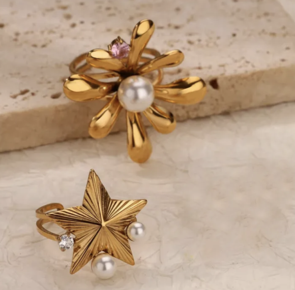 Vintage Bloom Purple Rhinestone Pearl Open Ring 💜✨🌸 - Image 4