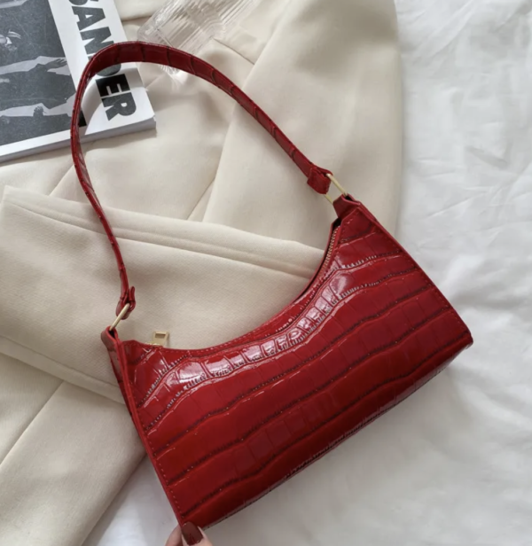 Red Chic Croc-Embossed PU Leather Underarm Bag 🖤✨