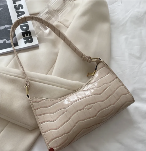 Beige Chic Croc-Embossed PU Leather Underarm Bag 🖤✨