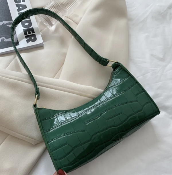 Green Chic Croc-Embossed PU Leather Underarm Bag 🖤✨