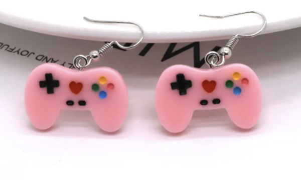 Pink Retro Gamer Resin Drop Earrings 🎮✨
