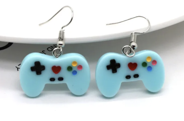 Light Blue Retro Gamer Resin Drop Earrings 🎮✨