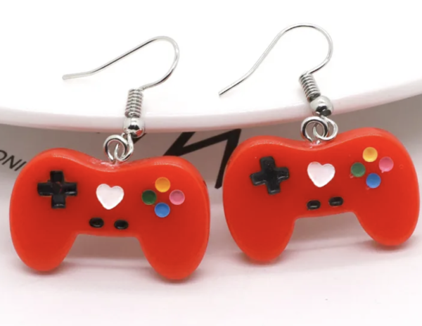 Red Retro Gamer Resin Drop Earrings 🎮✨