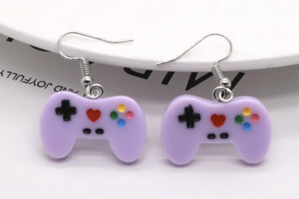 Purple Retro Gamer Resin Drop Earrings 🎮✨