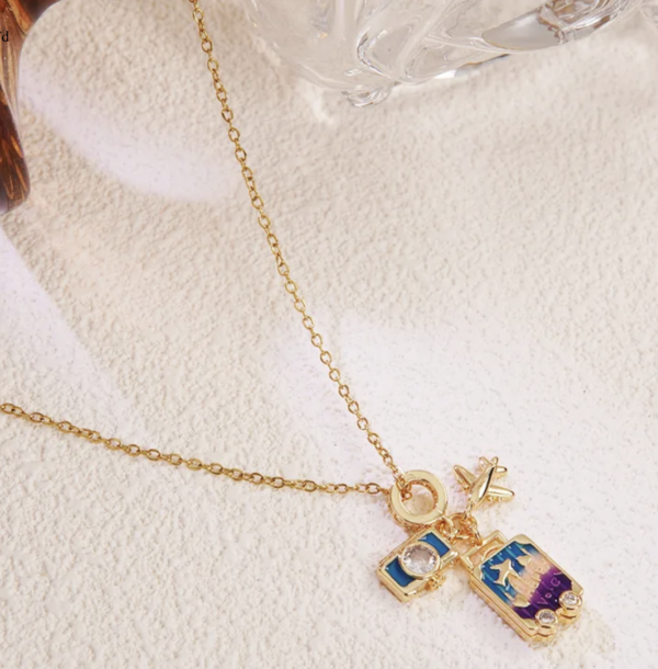 Golden Voyager Airplane & Camera Pendant Necklace 3 ✈️🌍✨ - Image 2