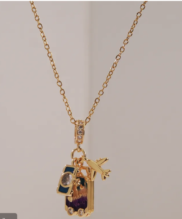 Golden Voyager Airplane & Camera Pendant Necklace 3 ✈️🌍✨